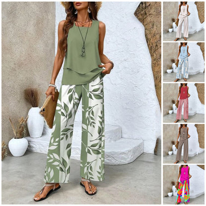 FREE SHIPPING🔥Hot Sale 60% OFF🌺Women's Trendy Print 2 Piece Outfits Sleeveless Top & Pants