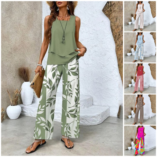 FREE SHIPPING🔥Hot Sale 60% OFF🌺Women's Trendy Print 2 Piece Outfits Sleeveless Top & Pants