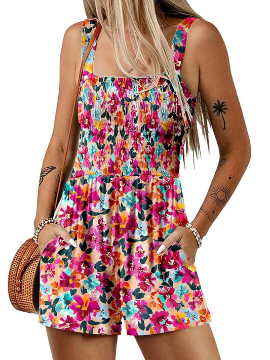 ⏰Hot Sale 49% Off💃Women's Summer Square Neck Sleeveless Loose Casual Short Smocked Romper✨
