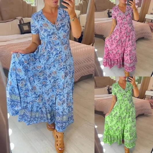 💥Lastday! Hurry up！！💥💃Hot Sale 49% OFF🔥✈️✈️Free Shipping - Floral Print V-neck Dress
