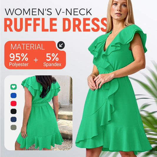 ⏰Last Day Hot Sale!!⌛❤️2025 New Products❤️Women's Elegant Waist Tie V-Neck Ruffle Dress
