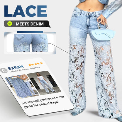 🌸Summer Special Offer 50% Off🌸High Waisted Lace Splicing Jeans