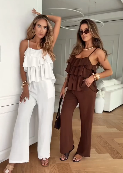 👗 2025 Summer Solid Red Rose Lotus Leaf Suit🌹