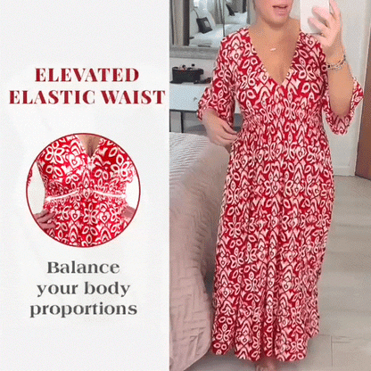 ⏰Last Day Hot Sale!!⌛🔥BUY 2 FREE SHIPPING✈️-GET EXTRA 15% OFF💃Bohemian Casual Print V-Neck Waist Wrap Long Dress