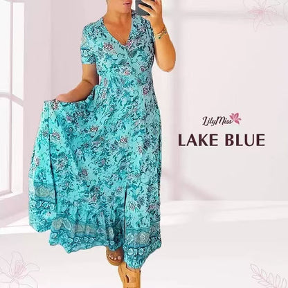 💥Lastday! Hurry up！！💥💃Hot Sale 49% OFF🔥✈️✈️Free Shipping - Floral Print V-neck Dress