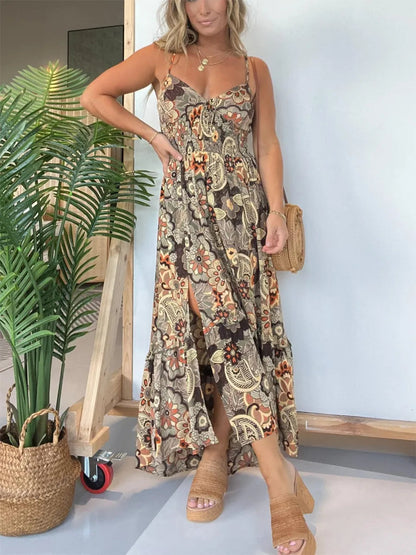 BUY 2 FREE SHIPPING✈️🌸LAST DAY PROMOTION - 50%OFF🌸Women’s Sexy Spaghetti Strap Floral Print Long Dress