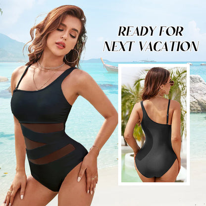 💕🏖️2025 New Type 49% OFF🔥 Sexy One Piece Swimsuit One Shoulder Swimsuit Slim Mesh Swimsuit