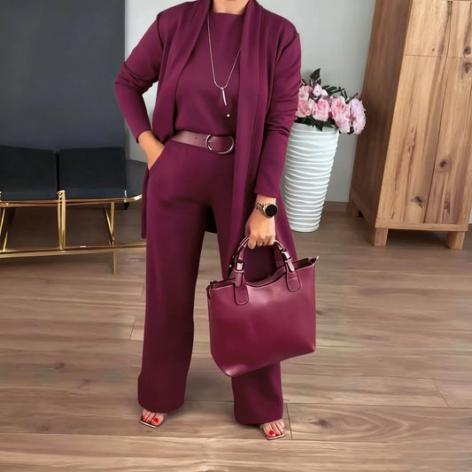 🎁Christmas Sale 50% Off🍁Elegant Longline Cardigan & Top & Pants 3-Pieces Set