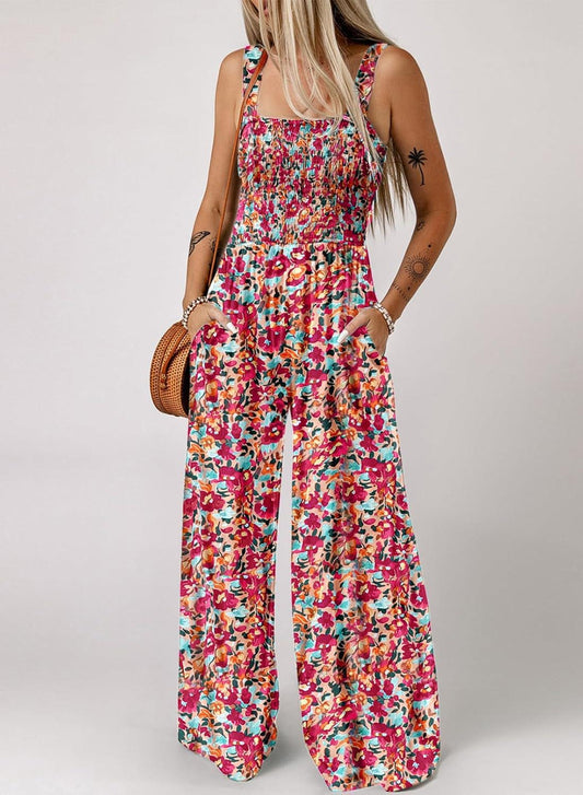 🔥Buy 2 get extra 10% off 🎁📣Womens Overalls Casual Floral Print Sleeveless Jumpsuit with Pockets