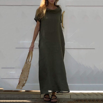 ⏰Last Day Hot Sale!!⌛🔥Buy 2 get extra 15% off 🎁Women’s Cowl Neck Cotton and Linen Casual Dress