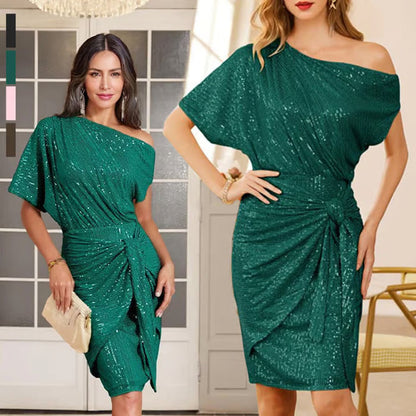💃Last Day Sales - 49% OFF💓Sparkly One-Shoulder Ruched Dress