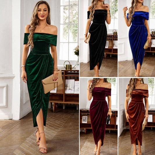 💃Christmas Sale 49% OFF🎀Women's Elegant Off The Shoulder Ruched Velvet Dress