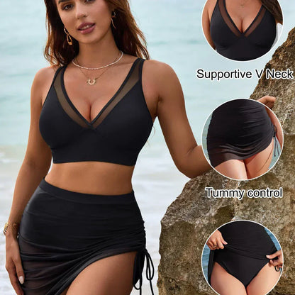 🏝️💖LAST DAY SALE 49% OFF💖👙Slimming Mesh Sheer Sarong Wraps Tummy Control Swimsuit