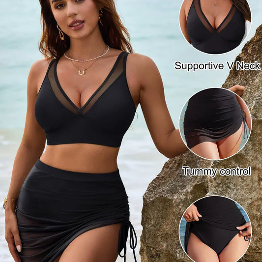 🏝️💖LAST DAY SALE 49% OFF💖👙Slimming Mesh Sheer Sarong Wraps Tummy Control Swimsuit