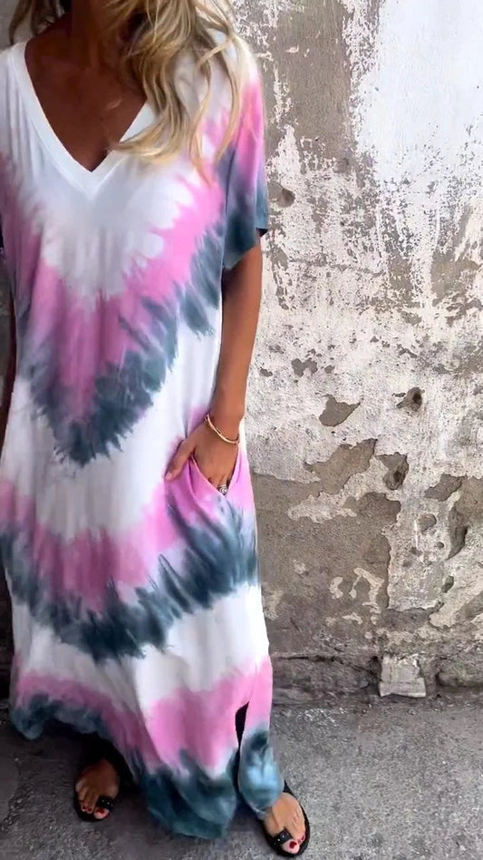 Lastday! Hurry up！！💥💥Buy 2 free shipping✈️（get 10 % OFF🎁）Tie-dye V-neck Long Comfortable Dress