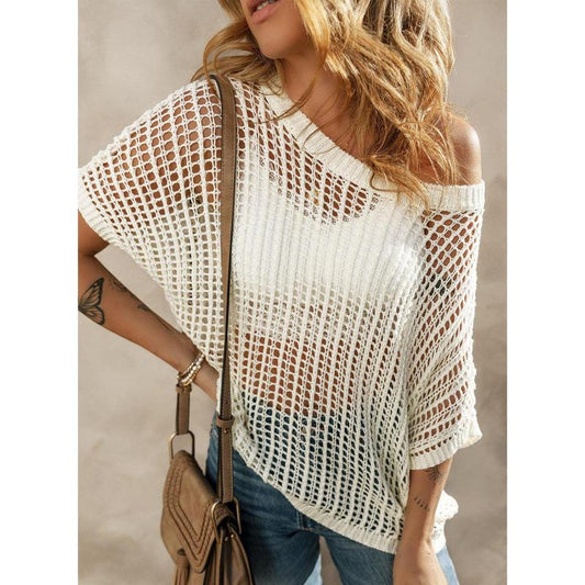BUY 2 SAVE 15%💥This Week's Special Price 💥Womens Summer Scoop Neck ShortSleeve Sweater Casual Crochet Hollow Out KnitTops