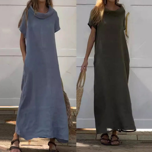⏰Last Day Hot Sale!!⌛🔥Buy 2 get extra 15% off 🎁Women’s Cowl Neck Cotton and Linen Casual Dress
