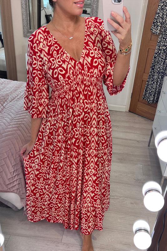 ⏰Last Day Hot Sale!!⌛🔥BUY 2 FREE SHIPPING✈️-GET EXTRA 15% OFF💃Bohemian Casual Print V-Neck Waist Wrap Long Dress