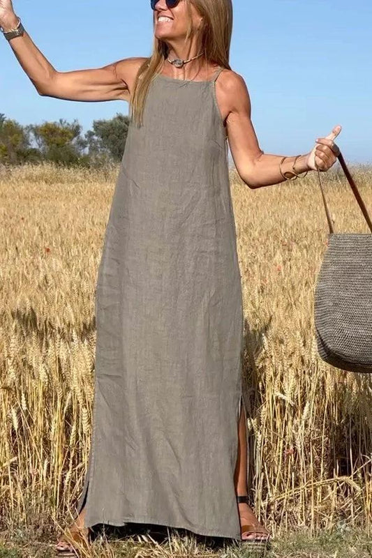 💥Lastday! Hurry up！！💥BUY 2 SAVE 15%🎁Women's Casual Solid Color Halter Sleeveless Linen Dress