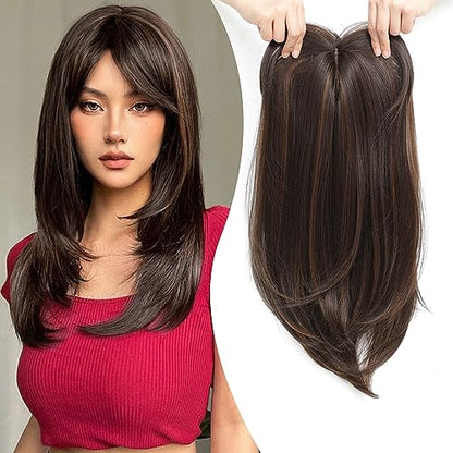 ⏰Last Day Hot Sale!!⌛💇‍♀️Topper Layered Hair Hairpieces with Bangs for Women with Thinning Hair