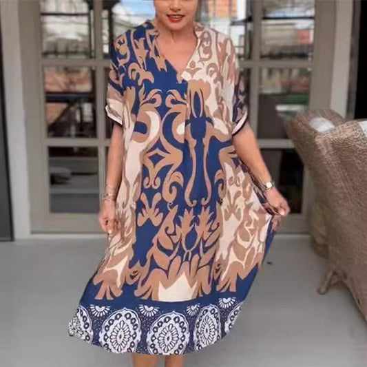 ⏰Last Day Hot Sale!!⌛🌺Your New Clothes🔥Printed V Neck Loose Midi Dress