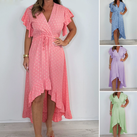 🌷Summer Hot Sale 49% OFF🍃Women's Resort Style V-Neck Polka Dot Ruffle Sleeve Dress