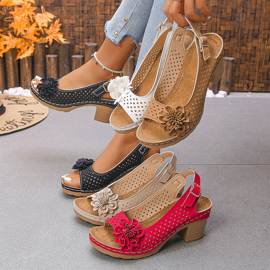 ⏰Last Day Hot Sale!!⌛BUY 2 SAVE 15%🎁Women's Casual Floral Hollow Out Slope Heel Sandals