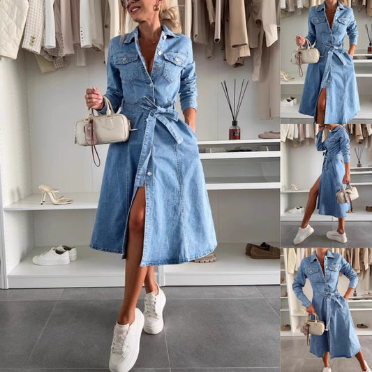 FREE SHIPPING✈️🔥LAST DAY SALE 49% OFF🔥Women's Button Down Long Sleeve Denim Dress