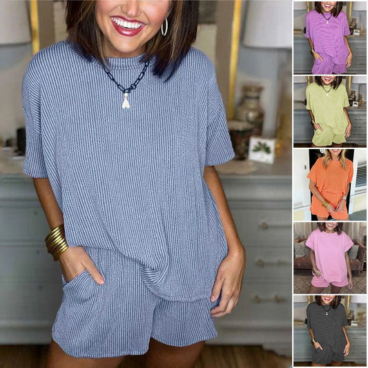 🎉🛍️Summer New Arrivals🎊Women's Short-sleeve Ribbed Top and Shorts Set