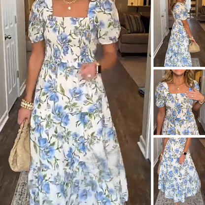 ⏰Last Day Sale 50% Off💃BUY 2 SAVE 10%🎁Women's Elegant Printed Square Neck Dress