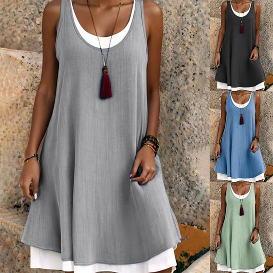 ⏰Last Day Sale 49% Off💃BUY 2 SAVE 10%🎁Women's Casual Loose Sleeveless Fake Two Piece Tank Dress