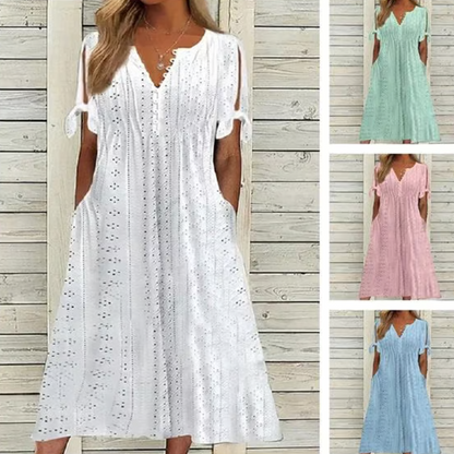 ⏰Last Day Sale 49% Off💃BUY 2 FREE SHIPPING✈️Women's Elegant V-Neck Hollow-Out Solid Dress