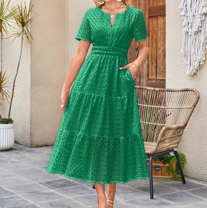 【💥Final 3-hour Preferential Deal 💥】Women’s Elegant V Neck Eyelet Flowy Dress