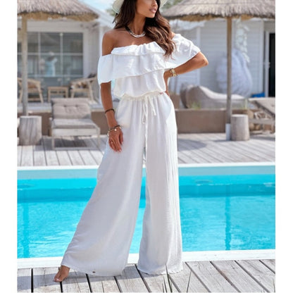 ⏰Last Day Hot Sale!!⌛🌞Summer Sale🌺 Women’s Off - Shoulder Ruffle Jumpsuit – 52% OFF