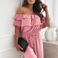 ⏰Last Day Hot Sale!!⌛🌞Summer Sale🌺 Women’s Off - Shoulder Ruffle Jumpsuit – 52% OFF