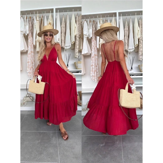 Free Shipping✈️🔥Hot Sale 50% OFF🔥Women's Deep V-Neck Backless Maxi Dress