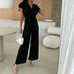 Buy 2 Free Shipping✈️🔥50% OFF🔥Women's Fashion Solid Color V-Neck Ruffle Sleeve Wide-Leg Jumpsuit