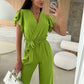 Buy 2 Free Shipping✈️🔥50% OFF🔥Women's Fashion Solid Color V-Neck Ruffle Sleeve Wide-Leg Jumpsuit