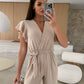 Buy 2 Free Shipping✈️🔥50% OFF🔥Women's Fashion Solid Color V-Neck Ruffle Sleeve Wide-Leg Jumpsuit