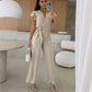 Buy 2 Free Shipping✈️🔥50% OFF🔥Women's Fashion Solid Color V-Neck Ruffle Sleeve Wide-Leg Jumpsuit