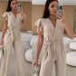 Buy 2 Free Shipping✈️🔥50% OFF🔥Women's Fashion Solid Color V-Neck Ruffle Sleeve Wide-Leg Jumpsuit