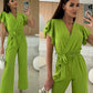 Buy 2 Free Shipping✈️🔥50% OFF🔥Women's Fashion Solid Color V-Neck Ruffle Sleeve Wide-Leg Jumpsuit