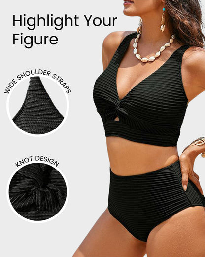 👙👙2025 New Type ~50% OFF 👙Textured Knot-Front High-Waisted Bikini Set