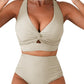 👙👙2025 New Type ~50% OFF 👙Textured Knot-Front High-Waisted Bikini Set