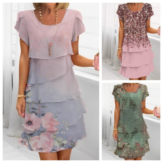 【💥Final 3-hour Preferential Deal 💥】Buy 2 Free Shipping✈️Women's Summer Round Neck Floral Printed Cake Dress