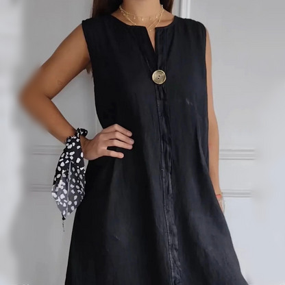 ⏰Last Day Hot Sale!!⌛☁️V-neck Cotton-Linen Sleeveless Dress🎐