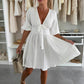 ⏰Last Day Hot Sale!!⌛Casual V-Neck Solid Color Mini Dress