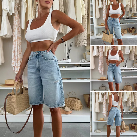 Buy 2 Save 15%⏰Last Day Hot Sale!!⌛👖Retro Destroyed Denim Midi Pants