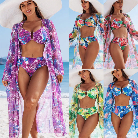 ⏰Last Day Hot Sale!!⌛Women's 3-Piece Bikini Set with Cover-Up