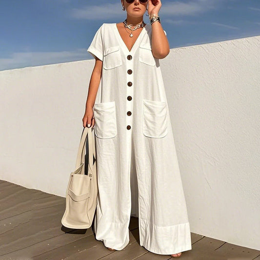 🧚 Women's V-Neck Loose Jumpsuit – Casual Comfort, All-Day Wear